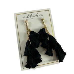 Etticka Earrings 18K Gold Plated Black Mult Tassel Dangle 3.5" Nickle Free